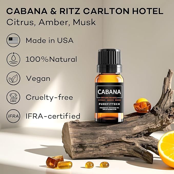 Hotel Diffuser Oil Cabana Inspired by Ritz Carlton Hotel Scent, Hotel Essential Oils for Home, Office, Spa,2Pack 10mL, 0.34fl oz Hotel Collection Diffuser Oil for Diffusers & Humidifiers,Made in USA