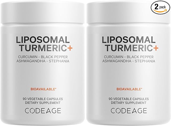 Codeage Organic Turmeric Supplement - 95% Curcumin Extract Pills - Liposomal Fermented Botanical Blend Black Pepper, Ashwagandha, Ginger, Stephania, Boswelia, Cumin, Digestive Bitters - 2 Pack
