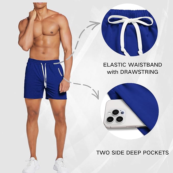 Deyeek 5.5 Inch Mens Pajama Shorts Sleep Cotton Lounge PJ Lightweight Elastic Waist Drawstring Nightwear Bottom with Pockets