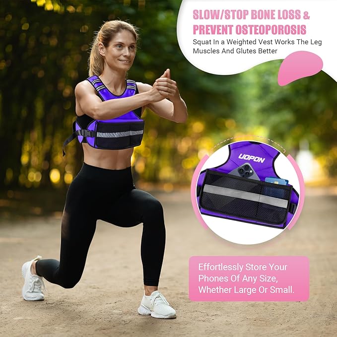 Adjustable Weighted Vest for Women, 6-12 Lbs Rucking Vest with 6 Ironsand Weights, Great Weighted Vest with Plus Pockets & Reflective Strips for Running, Walking, Workout and Strength Training