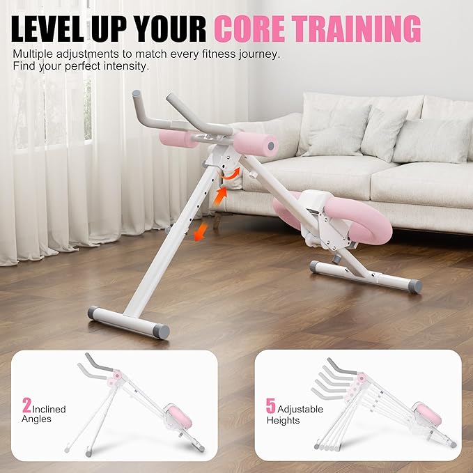 Abdominal Trainers - Adjustable Ab Trainer Machine, Foldable Abdominal Workout Equipment with Knee Protection - Home Gym Core Strength Trainer for Men & Women