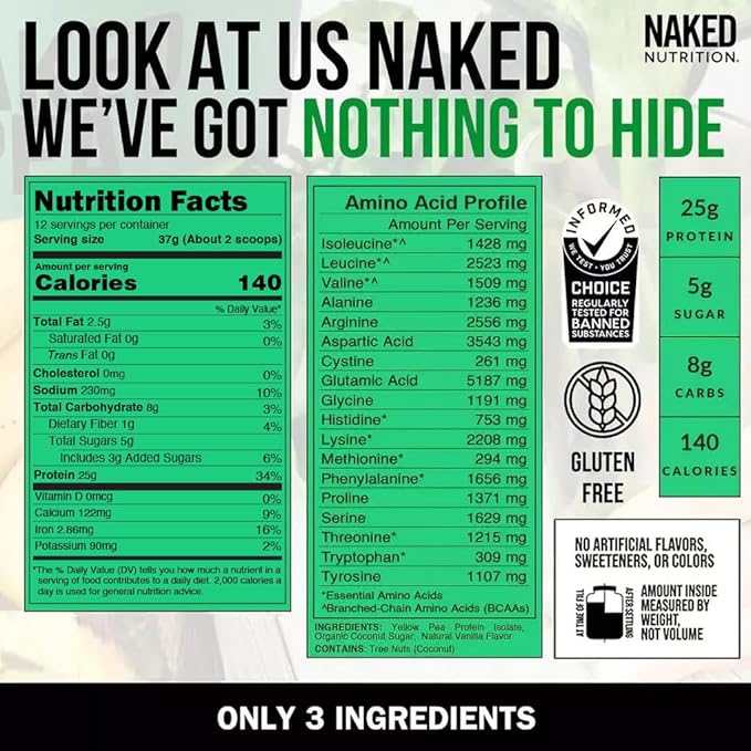 Vanilla Pea Protein Isolate from North American Farms, Only 3 Ingredients, Vanilla Vegan Protein, Gluten-Free, Soy Free, GMO Free - 1LB