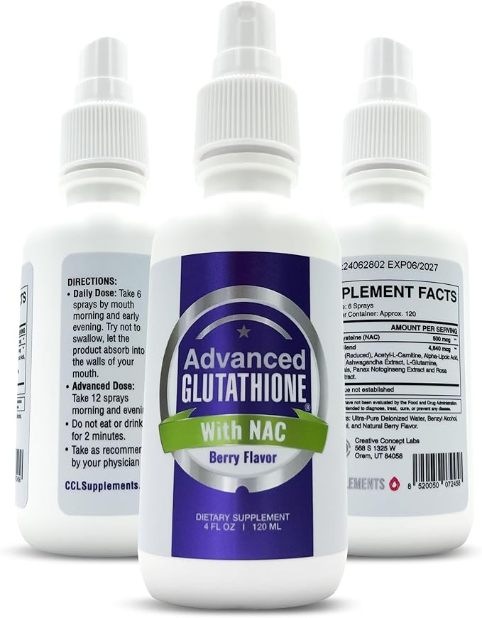 Liquid Liposomal Glutathione Spray - Maximum Absorption Glutathione Supplement with NAC, Ashwagandha, Glutamine, Ascorbic Acid - Sublingual Easy Use - Immune & Detox Support - 4oz