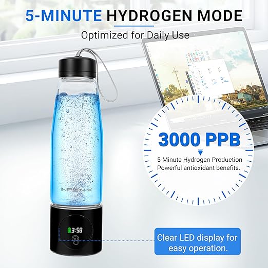Hydrogen Water Bottle, 3000PPB Portable Hydrogen Water Ionizer Machine, Rechargeable Hydrogen Water Bottle Generator,with SPE & PEM, Hydrogen Water Cup for Exercise, Travel, Home, Office -Black