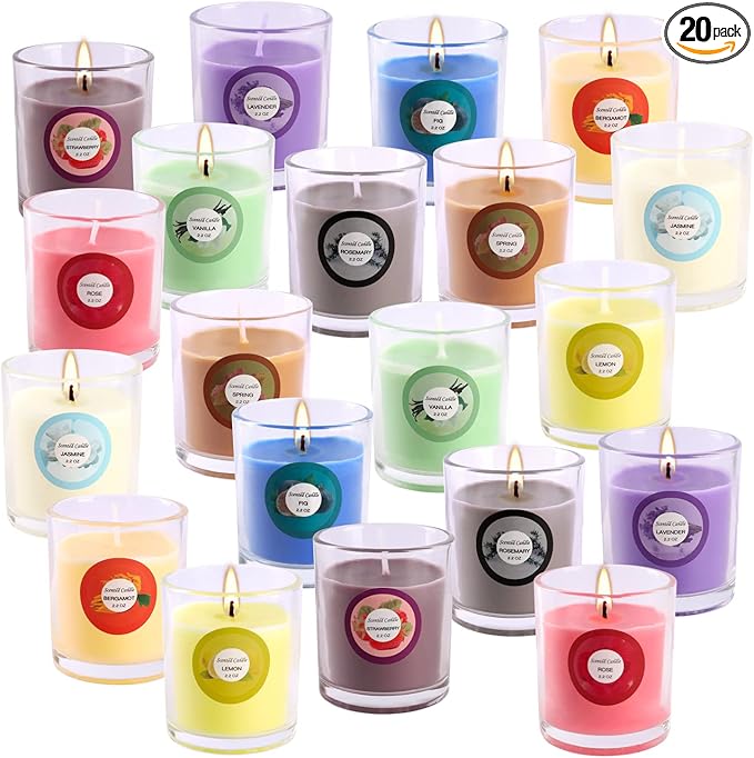 20 Pack Strong Scented Candles Gift Set with 10 Fragrances for Home and Women, Aromatherapy Soy Wax Glass Jar Candle