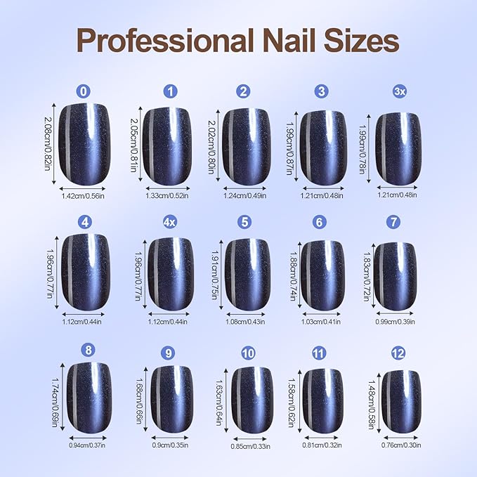 Misssix Cat Eye Press On Nails, 150Pcs Short Square Cat Eye Nail Tips, Glossy Glitter Soft Gel Stick On Nails, Reusable Fake Nails for Nail Art DIY 15 Sizes