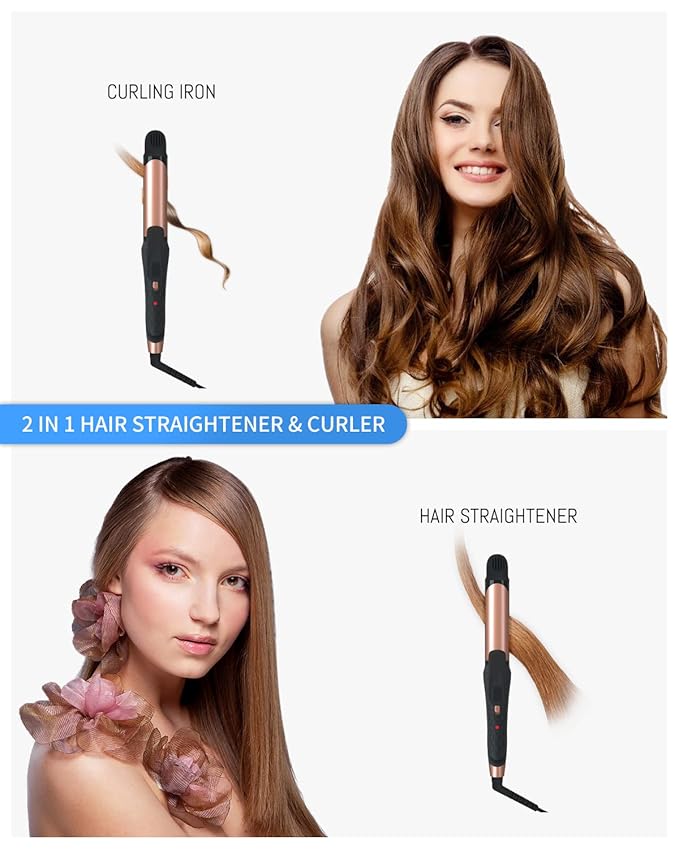 Hair Curling Iron 2-in-1 Dual Voltage Curling Iron,(100V~250V) Dual Voltage Hair Straightener Travel Curling Iron European Flat Iron