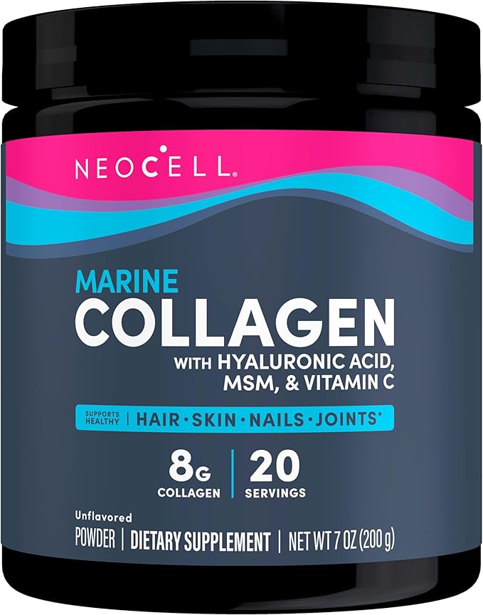 Neocell Marine Collagen with Hyaluronic Acid, MSM and Vitamin C, Keto Collagen Supplements, for Skin Care and Joint Health, Unflavored, Powder, 7 oz, 1 Canister