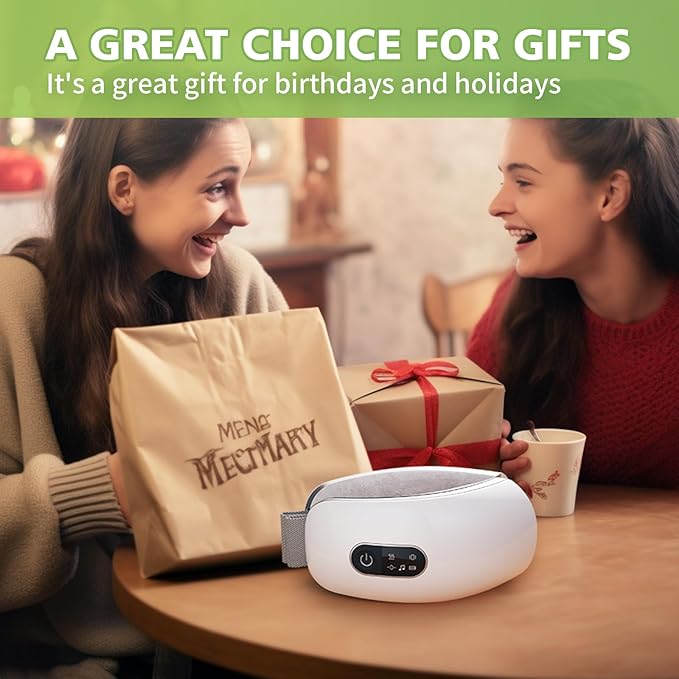 NOWWISH Eye Massager with Heat, Vibration and Bluetooth Music for Migraine Headache Eye Strain Relief, Cordless Heated Eye Mask with 4 Massage Modes, Relaxation -Birthday Gifts for Women Men -White
