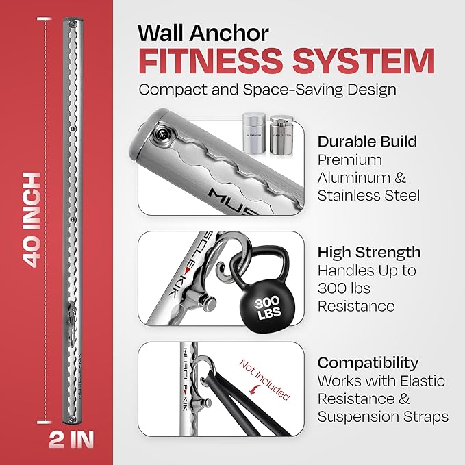 Aluminum Wall-Mounted Anchor Fitness System - Adjustable, Multi-Functional, Space Saving Home Gym Solution for Strength Training, Workout Goals | 100+ Exercises, Easy Installation, 300lbs Capacity
