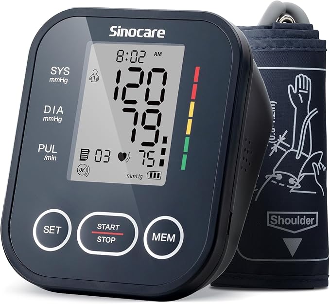 Sinocare Blood Pressure Monitor, Upper Arm Blood Pressure Monitors for Home Use, Adjustable Arm Cuff 8.6"-16.5", One-Button Operation, Dual User, Accurate & Practical