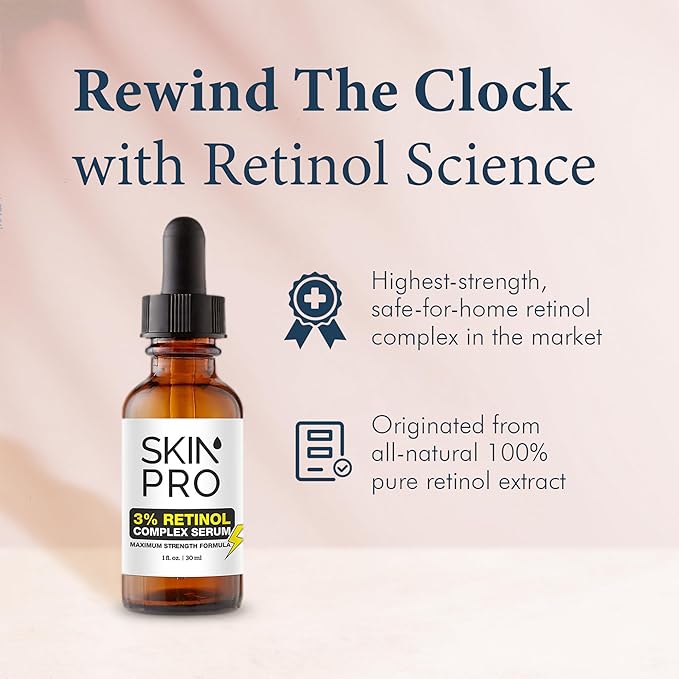 SkinPro Retinol Serum for Face - Anti Aging Face Serum for Dark Spots, Fine Lines and Wrinkles, 3% Retinol Complex Skin Renewing and Resurfacing Night with Hyaluronic Acid - 30 ml