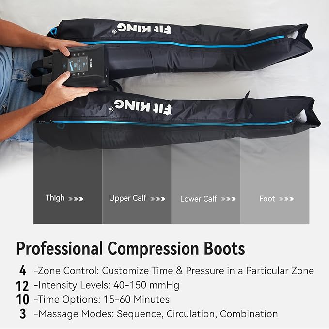 FIT KING Professional Air Compression Leg Recovery Compression System, Rechargeable Portable Recovery Boots Pneumatic Compression Device, Fast Recovery & Improved Circulation for Athletes (Large)
