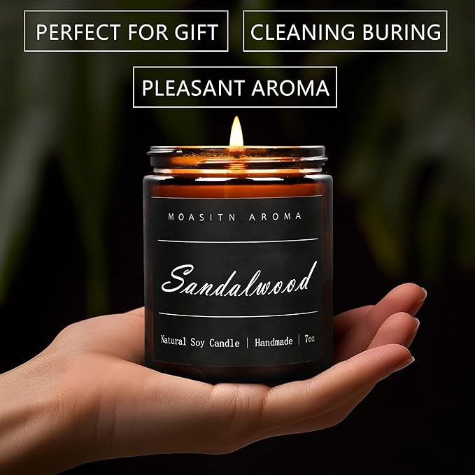 MOASITN Sandalwood Heavenly Scented Candles for Home| Natural Soy Aromatherapy Candle| Handmade Long Lasting Jar Candel| Gift for Women,Men| as Birthday,Housewarming,Thank You,Relaxing Gifts| 7oz