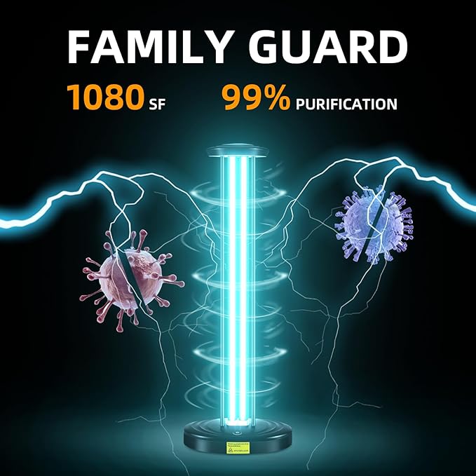 100W UV Light with Ozone, 3-Gear Timer & Remote Control, Home Purification Device, Dust Mite & Mold Eliminator, Bed Bug Remover for Bathroom, Bedroom, Basement