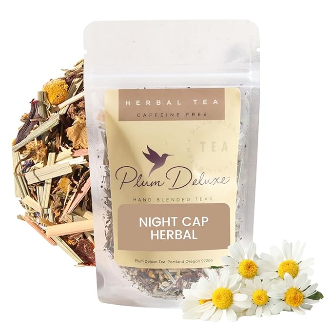 Night Cap Herbal Tea – Sleepytime Loose Leaf Tea for Relaxation & Sleep – With Chamomile, Valerian, Peppermint & Lemon Balm – Makes 60–80 Cups – Caffeine Free – Handcrafted in USA – Plum Deluxe