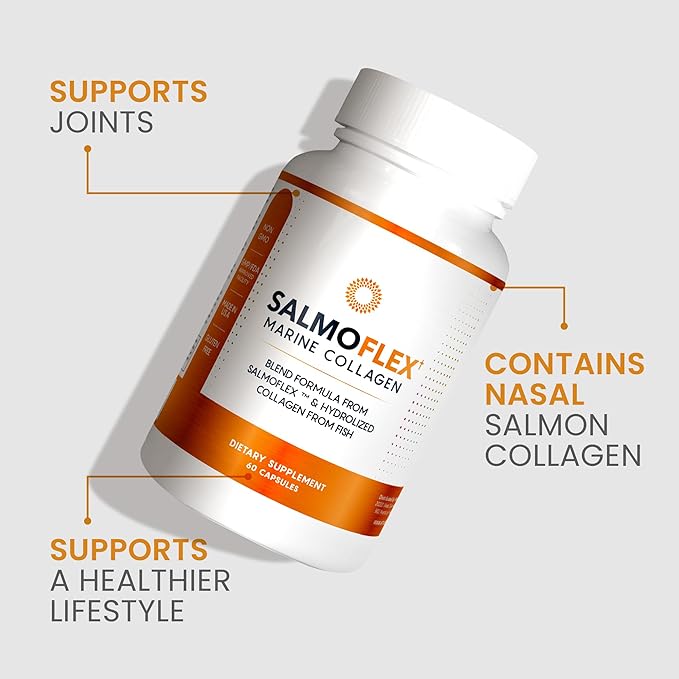 VITASEI Salmoflex Marine Collagen Peptides Pills W/Hyaluronic Acid, Vitamin C, D, E | Salmon Supplements - Hair, Skin, Nails | Multivitamin for Women & Men | Knee, Joint Relief - 60 Capsules