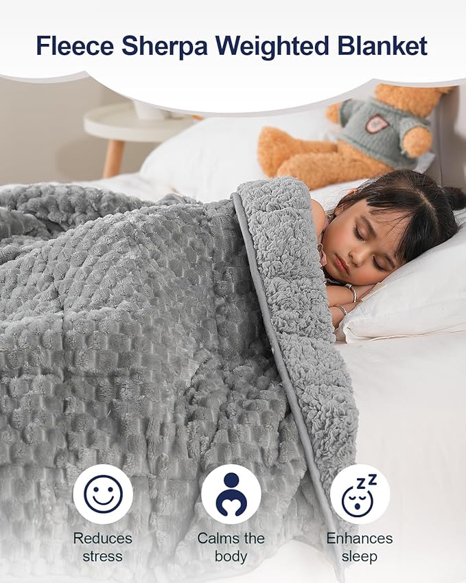 Super Soft Luxury Fleece Sherpa Weighted Blanket for Teens, 5lbs Small Weighted Lap Blanket for Adults, Turtle Shell Cozy Warm Throw for Winter, Compact Heavy Blanket for Sleep & Travel, Grey, 36"x48"