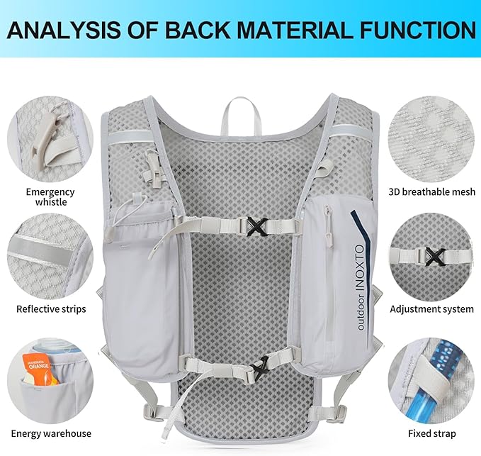 INOXTO Running Hydration Vest Backpack,Lightweight Pack with 1.6L Water Bladder Hydration Backpack Daypack for Hiking Trail Running Cycling Race Marathon for Women Men