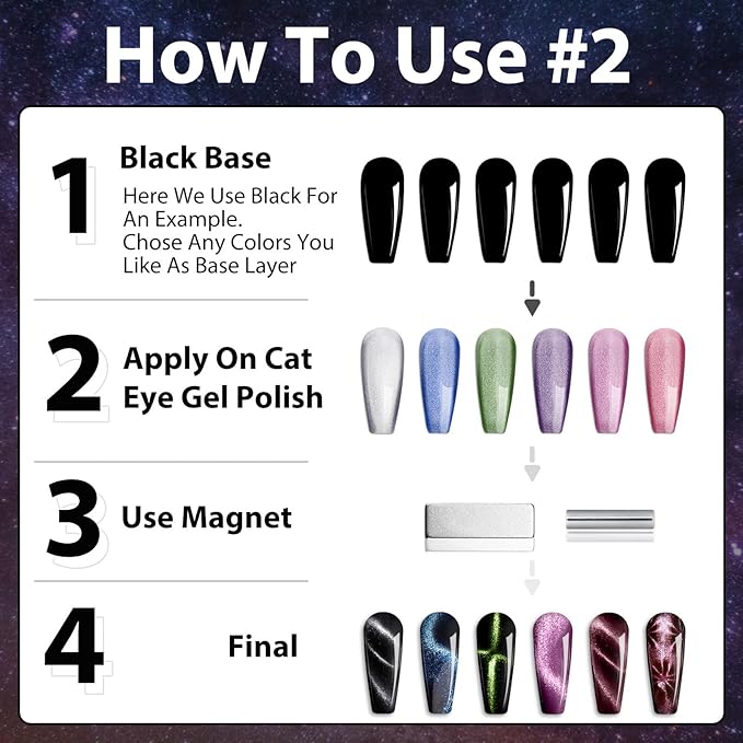 Clara Colors Cat Eye Gel Nail Polish Set of 6 Colors Magnetic Nail Polish Set Holographic Glitter 9D Galaxy Series Cat Eye Gel Polish Set with 1 Magnet Stick for Home DIY Soak Off UV LED