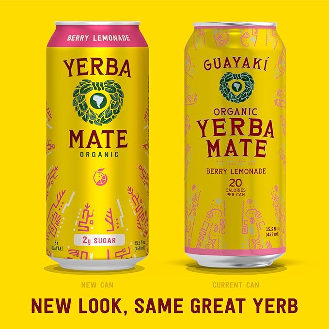 Yerba Madre Organic Yerba Mate, Energy Drink Alternative, Berry Lemonade, Low Sugar, 150mg Natural Caffeine, Better for You Energy & Focus, No Jitters or Crash, 15.5 Oz (Pack of 12) (Packaging May Vary)