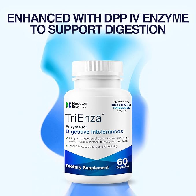 Houston Enzymes TriEnza - Digestive Enzyme Supplement for Gluten, Casein, Soy, Proteins, Carbohydrates, Fats & Polyphenols - Digestive Enzymes for Women & Men (60 Capsules)