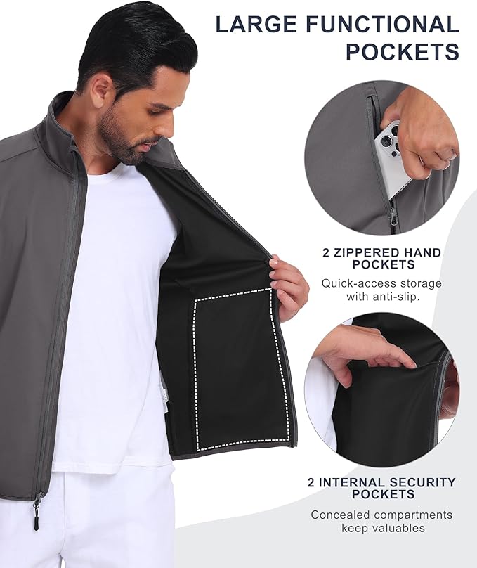 Little Donkey Andy Men's Water-resistant Outerwear Vests, Stretch Windproof Vest for Cycling, Running, Golf