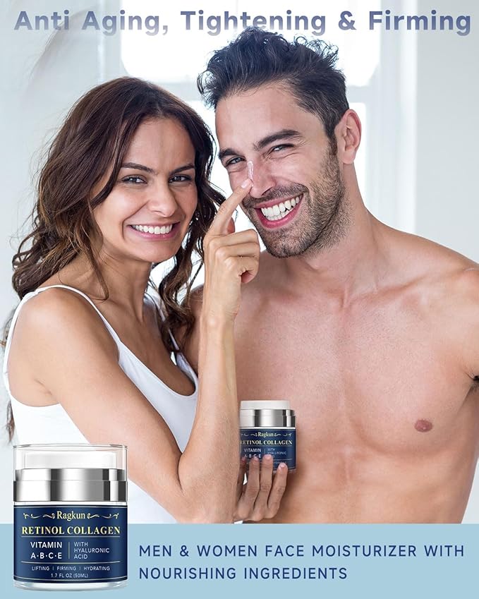 Retinol Cream for Face, Collagen Neck Creams for Tightening and Firming, Anti Aging Day & Night Facial Moisturizer for Women & Men, Instant Face Lift Wrinkle Cream 1.7 fl. oz with Vitamin C Serum