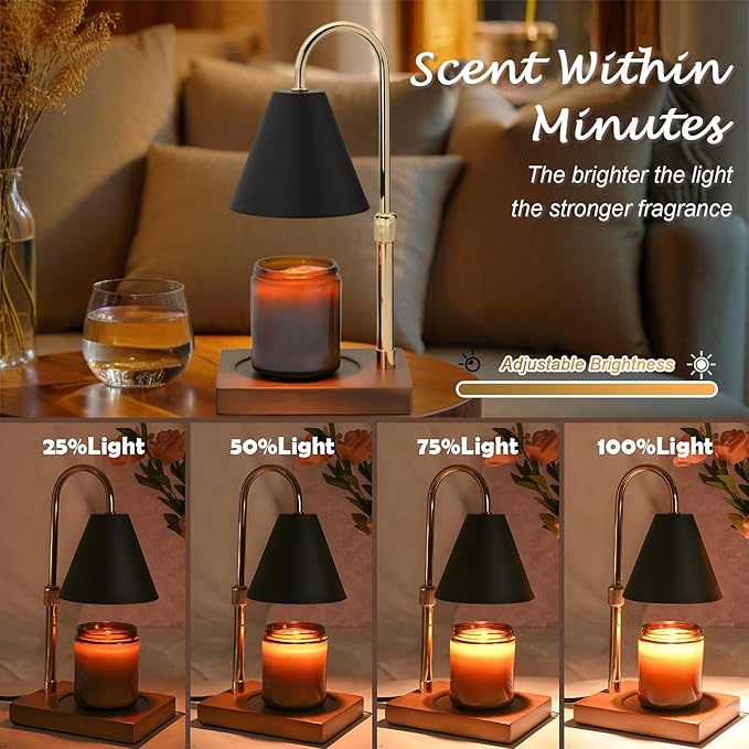 SOKCVSEA Candle Warmer Lamp - Candle Lamp Warmer Diamond with Height Adjustable, Birthday Gifts for Women Mom, House Warming Gifts New Home Decor, Wax Melt Candle Warmer with 2 Bulbs 7-Black Gold