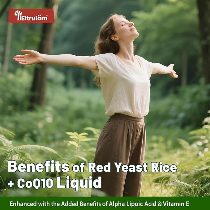 Red Yeast Rice with Coq10 Drops, Organic Red Yeast Rice 1200mg with Alpha Lipoic Acid for Cholesterol Support, CoQ10 100mg for Heart Health Support - 2 oz, Citrinin Free