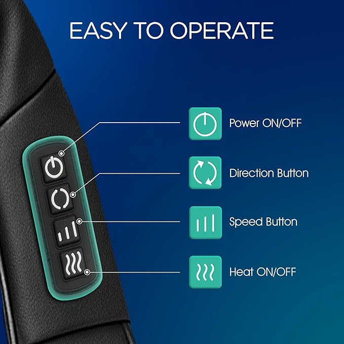 VOYOR-HEALTH Shiatsu Neck and Back Massager with Heat, Electric Deep Tissue 4D Kneading Massage for Shoulder, Back, Neck and Full Body Muscle Pain Relief, Home, Car, Office Use (Blue Grey)