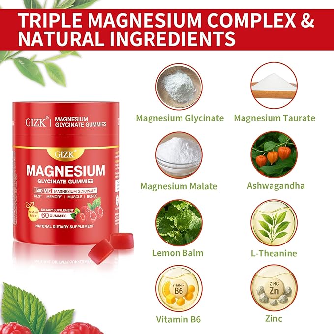 Magnesium Glycinate Gummies 500mg – Sugar Free Raspberry Flavor Magnesium Gummies for Sleep, Stress, Muscle & Nerve Support – Vegan, No Melatonin – 60 Count for Adults & Kids