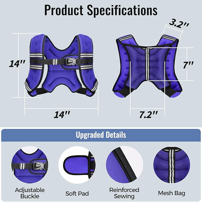 Weighted Vest for Women & Men with Reflective Stripe and Adjustable Buckle, Comfortable & Durable Rucking Vest for Walking, Running & Strength Training