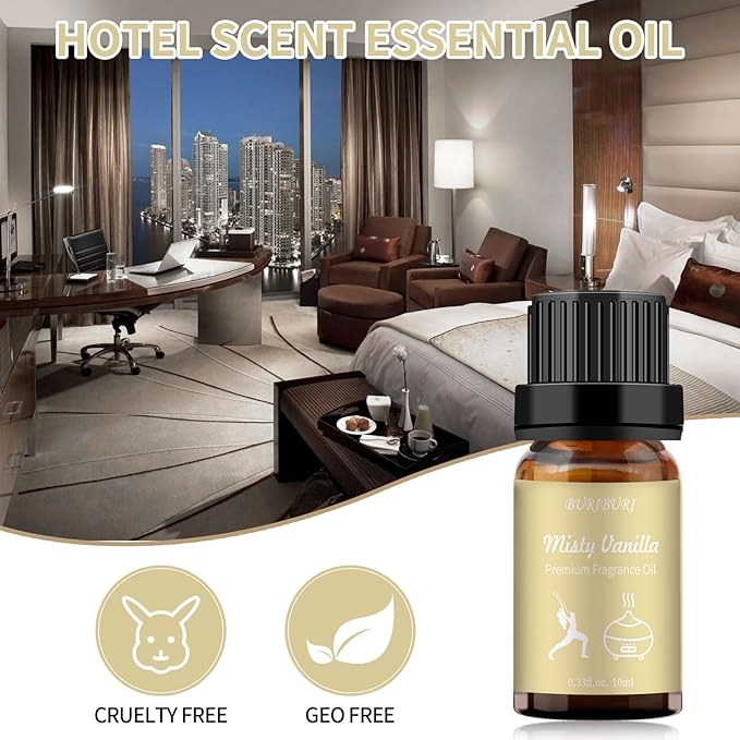 BURIBURI Misty Vanilla Hotel Scent Essential Oil, Lifestyle Collection Fragrance Aromatherapy Oil Blends, Air Freshener Diffuser Oil