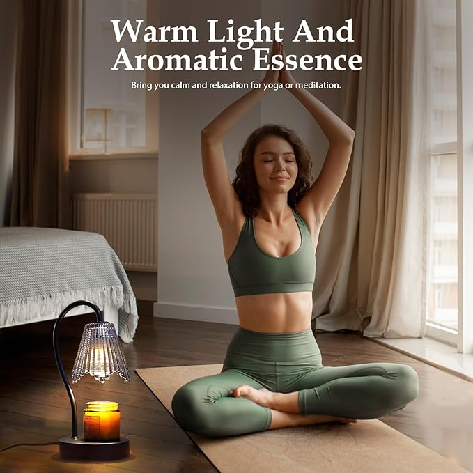 Black Candle Warmer Lamp, Electric Candle Warmer with Dimmable Light, Scented Wax Melter, No Smoke, with 2 Light Bulbs, Wax Melt Warmer for with Small Scented Candles, Home Decor