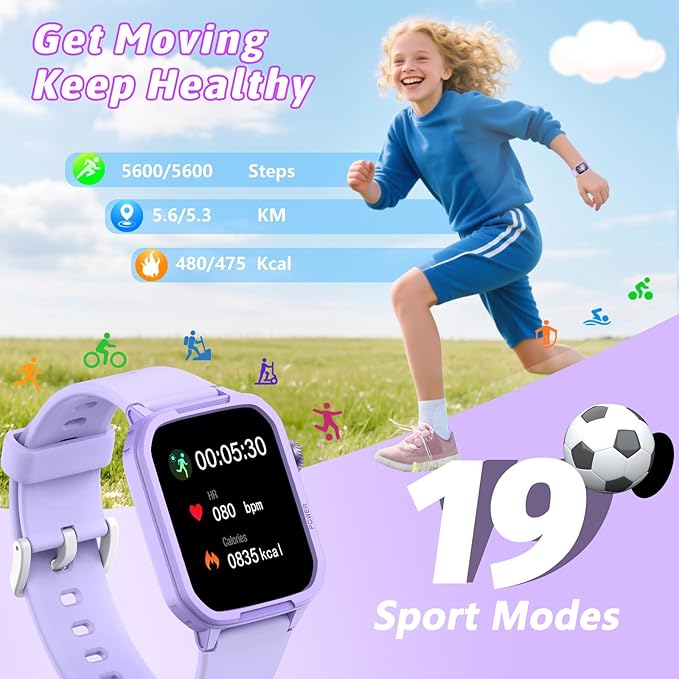 Kids Smart Watch for Boy Girl, Kids Watches with 19 Sport Modes, Heart Rate, Sleep Monitor, Pedometer, Alarm Clock, IP68 Waterproof Fitness Tracker, Gift for 6-16 Year Old Boys Girls Toys (Purple)