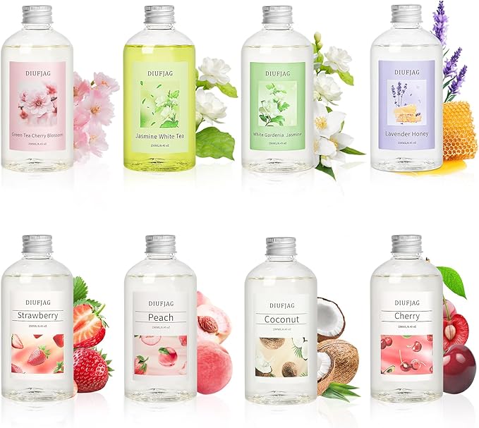 Jasmine White Tea Diffuser with 20 Black Fiber Sticks, 200ml for Diffusers for Home Essentials Bathroom,Last up to 60 Days