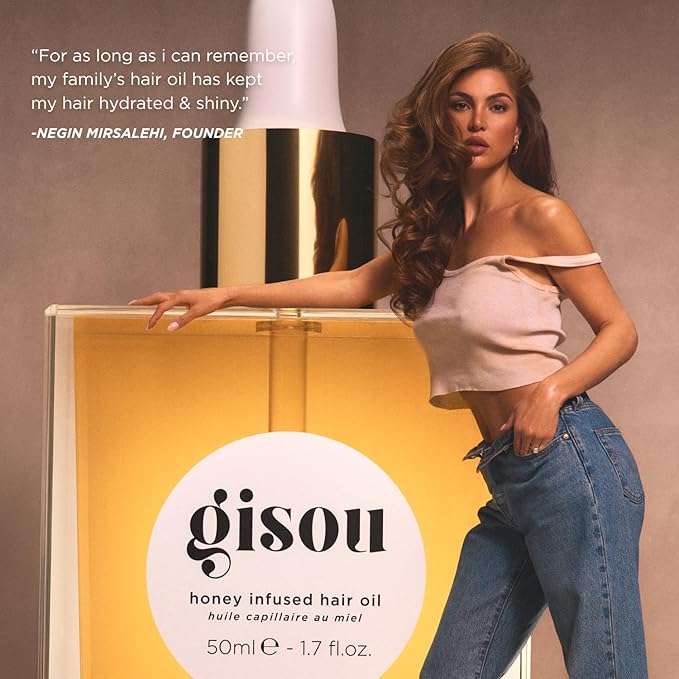 Gisou Honey Infused Hair Oil - Hydrating & Frizz Control Treatment with Mirsalehi Honey, Adds Shine & Heat Protectant for All Hair Types, 0.7 Fl Oz