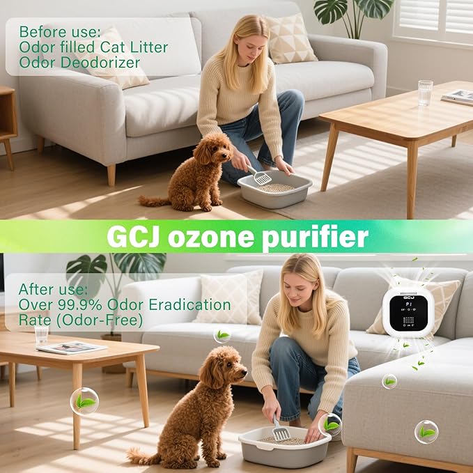 GCJ Mutil function Air Purifier for Pets,Square Box Air purify Odor Machine Quiet with Negative Ions and Ozone Function,30m²,Plug in Toilet, Closet, room,office, Garage