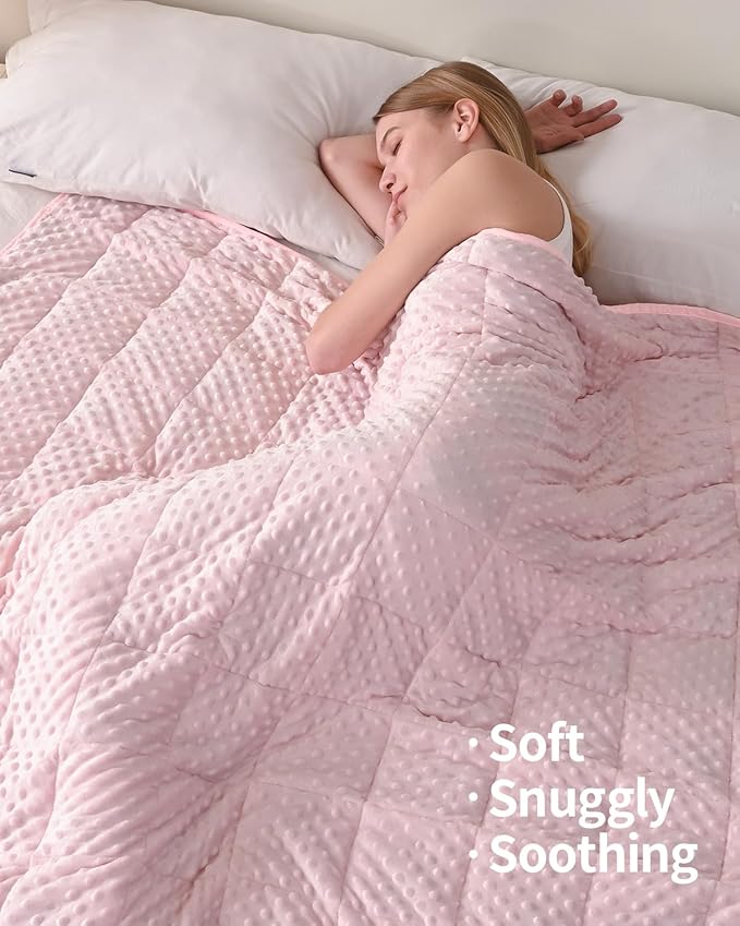 Mr. Sandman Weighted Blanket for Adults Queen, Minky Dots Heavy Blanket for Woman,Man Sleeping/Calm, Soft, Cozy and Cooling Weighted Throw Blankets, Machine Washable, 60 x 80in, 15 Pounds, Pink