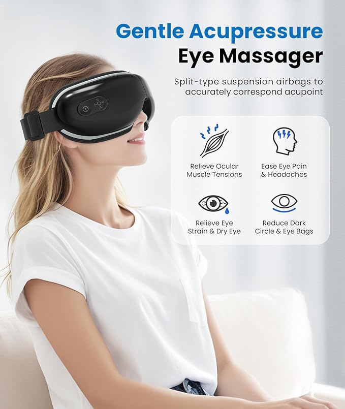VANI Eyeliber 2 Plus Eye Massager with Remote, Birthday Gifts for Women/Men Her Him, Headache Massager for Migraines, Heated Eye Mask for Reducing Eye Strain, Dark Circles and Dry Eyes