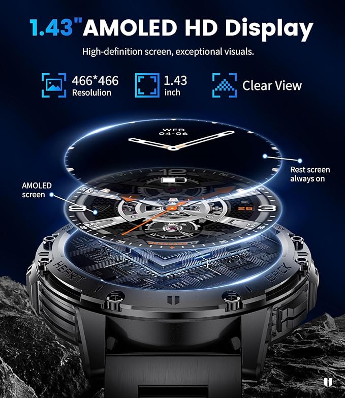 Military Smart Watch for Men (Answer/Make Calls), Rugged Smartwatch with Flashlight/40 Days Battery/Heart Rate/SpO2/Sleep Monitor/120+Sport Modes/IP68 Waterproof,Fitness Tracker for iPhone Android