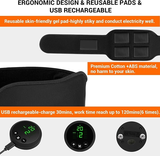 Muscle Toner ABS Training Workout Belt Body Abdominal Toning Gear Waist Trimmer Ab Workouts Intelligent Portable Fitness Apparatus for Men Women Abdomen/Arm/Leg Home Office Exercise
