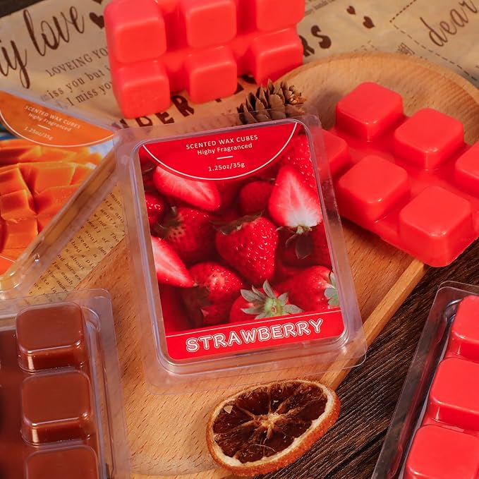 STRN Wax Melts Soy Wax Cubes 4 Pack Strawberry Scented, Long-Lasting Fragrance Scented Wax Cubes for Warmers Natural Soy Wax for Candle Wax Melts (4 x 1.25oz)