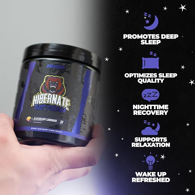 Hibernate Sleep Supplement, Complete & Optimally Dosed Sleep Recovery Formula, Relax & Unwind, Includes GABA, Valerian Root, Melatonin, 5-HTP & More (30 Servings) (BlackBerry Lemonade)