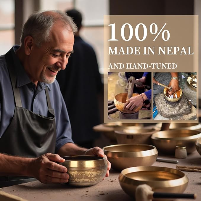 AKLOT HandMade Meditation Singing Bowl: Tibetan Sound Bowl Set with Pure Tone, Sound Bath Bowl with Cushion, Mallet, Carry Bag, Spiritual Gift for Chakra Clearing, Yoga, Prayer, Relaxation (5 Inch)
