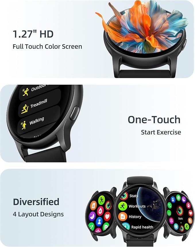Parsonver Smart Watch for Men Women(Answer/Make Calls), 5ATM Waterproof Swimming Monitor, 44mm HD Screen Fitness Tracker 100+ Sport Modes, Heart Rate Sleep Monitor, Smartwatch for Android iOS, Black