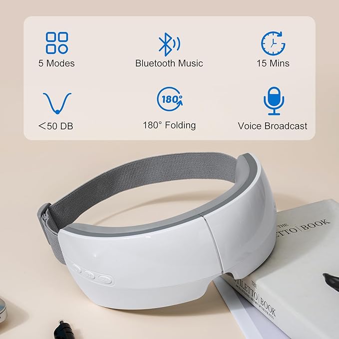 TOLOCO Eye Massager with Heat,Bluetooth Music,Compression,Electric Adjustable Eye Massager,Improve Sleep,Holiday,Birthday,Christmas Gifts Eye Mask for Women Men