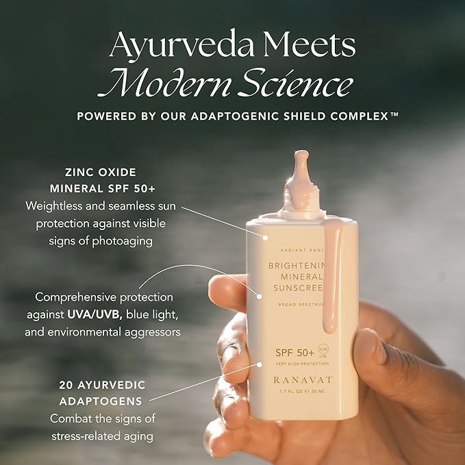 RANAVAT Brightening Mineral Face Sunscreen - Broad-Spectrum SPF 50 Mineral Sunscreen with Zero White Cast - Boosts Radiance & Helps Protect Against Signs of Aging - Safe for Sensitive Skin (50 ml)