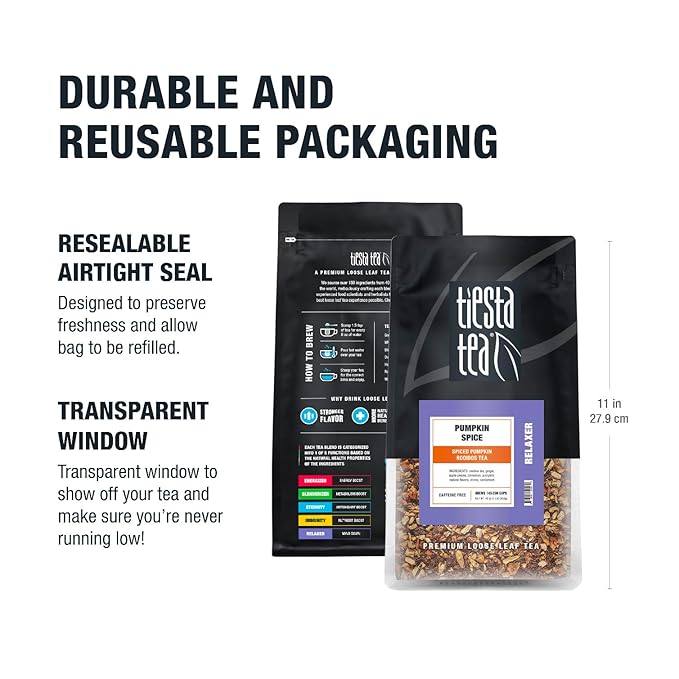 Tiesta Tea - Pumpkin Spice Rooibos Loose Leaf Tea, Premium Caffeine-Free Herbal Infusion, Brew Hot or Iced, Makes up to 200 Cups, Resealable Bulk Pouch, 16 Ounce